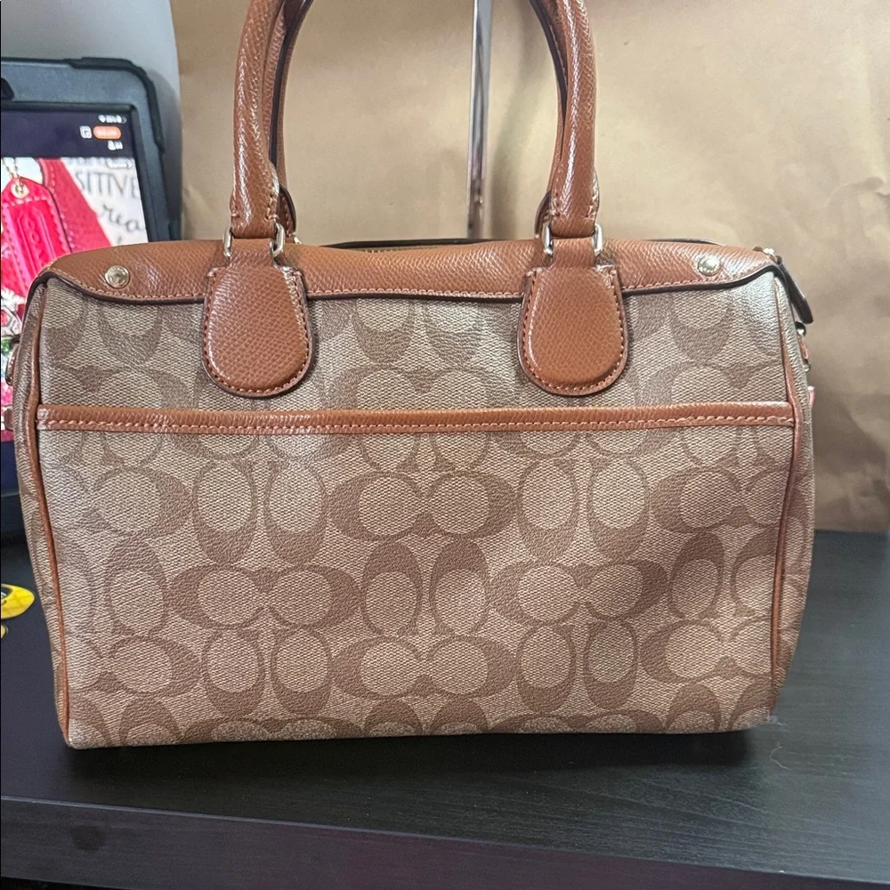 Coach Bennett Tan and Brown Signature Satchel - Picture 7 of 16